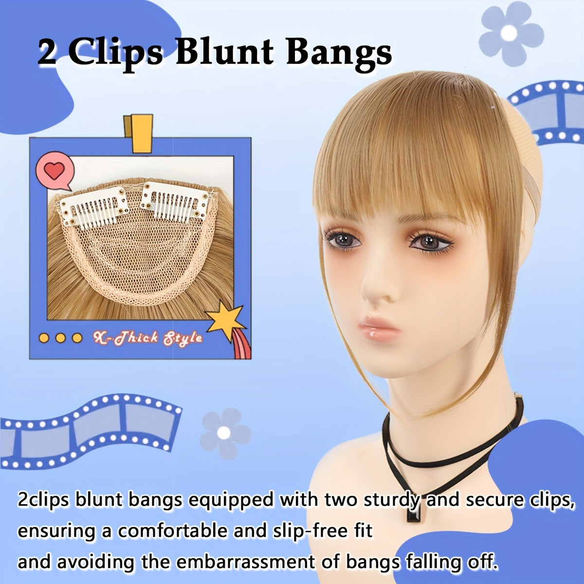 Synthetic Manga Air Bangs with BB Clip - Straight Hairpiece for Women, Easy Clip-In Temporary Hairstyle for All Occasions, Kawaii Hair Clips, Quick Hair Transformation, Sleek Hair Accessory, Secure Attachment, Daily Wear Accessory