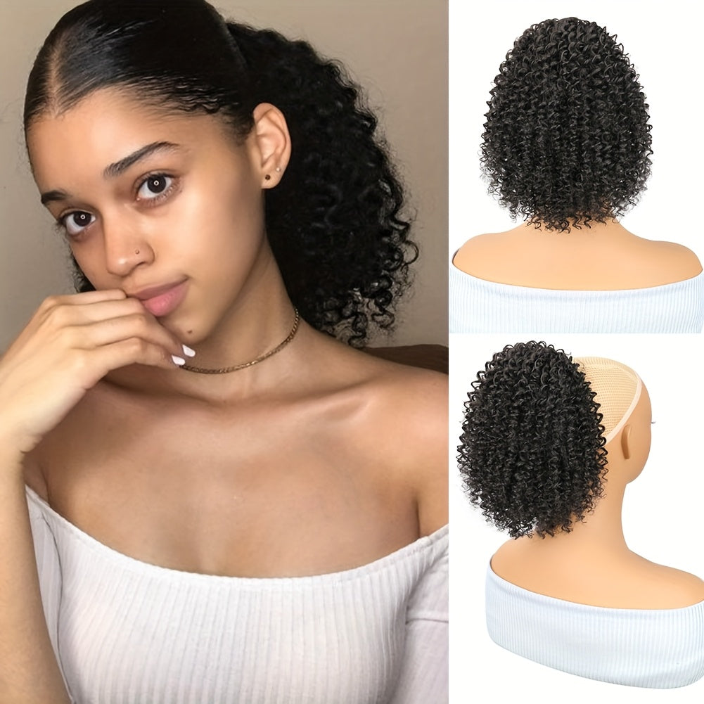 25.4 cm Synthetic Curly Ponytail Hair Extension for Women - Kinky Curly Drawstring Ponytail, Clip-In Fake Ponytails for Daily Use, Natural Look, Easy to Style, Daily Hair Extension | Elegant Hairpiece | Secure Fit Ponytail, Ponytail Wig