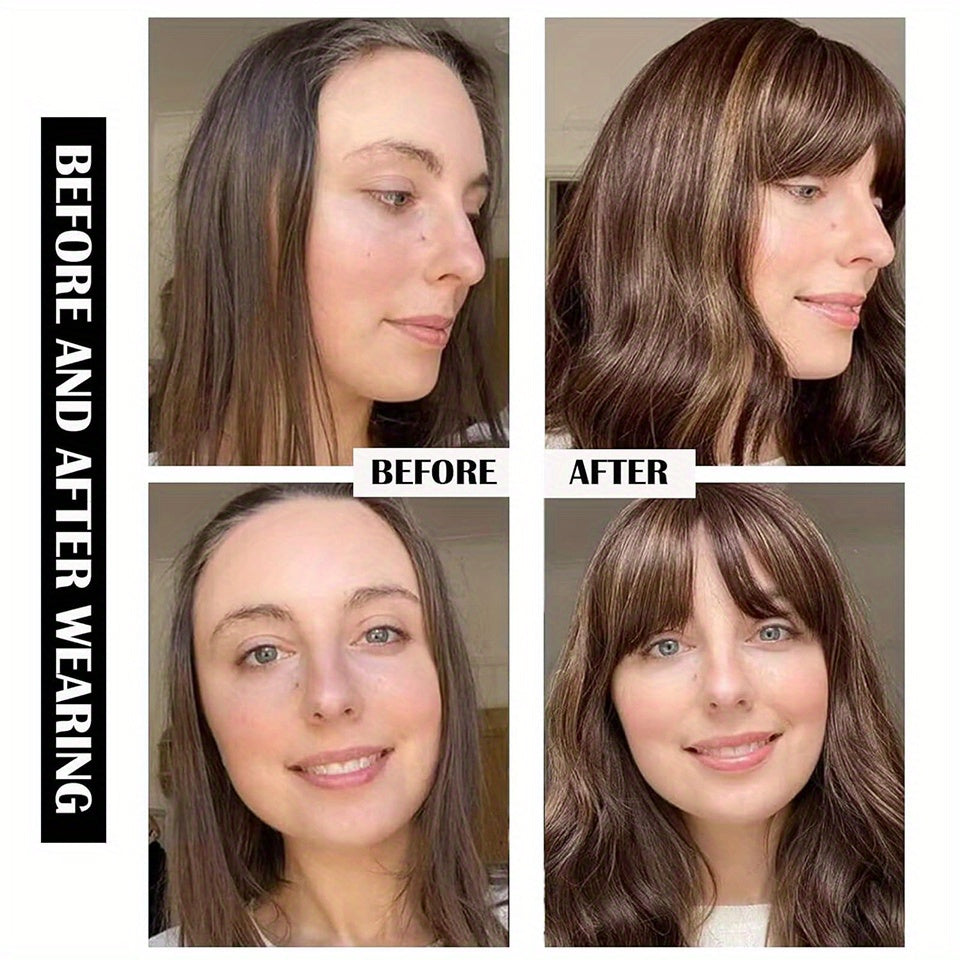 T-Shape #2 Dark Brown Straight Human Hair Topper with Bangs for Women, Real Human Hair Toppers for Thin Hair, 20.32cm 25.4cm Hairpieces