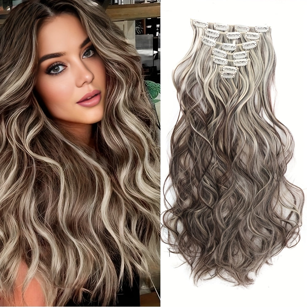 50.8 cm Curly Full Head 7 Separate Pieces Heat Resistance Synthetic Hair Clip in Hair Extensions- Long Hair Accessories for Women, Perfect for Party Daily Use