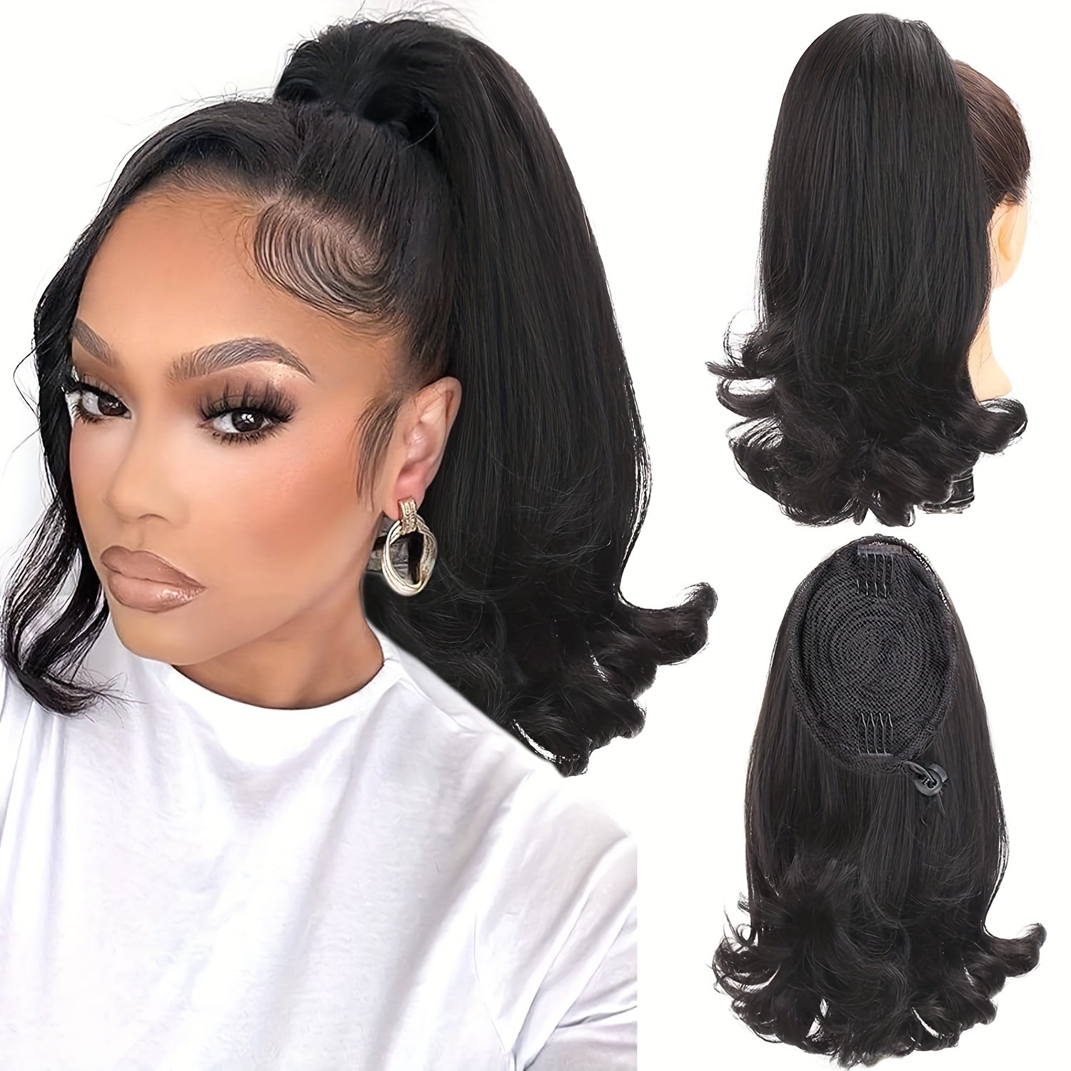 Kinky Straight Drawstring Ponytail Synthetic Hair Extensions Tail Warping Ponytail Hair for Natural Fluffy Yaki Straight Ponytai
