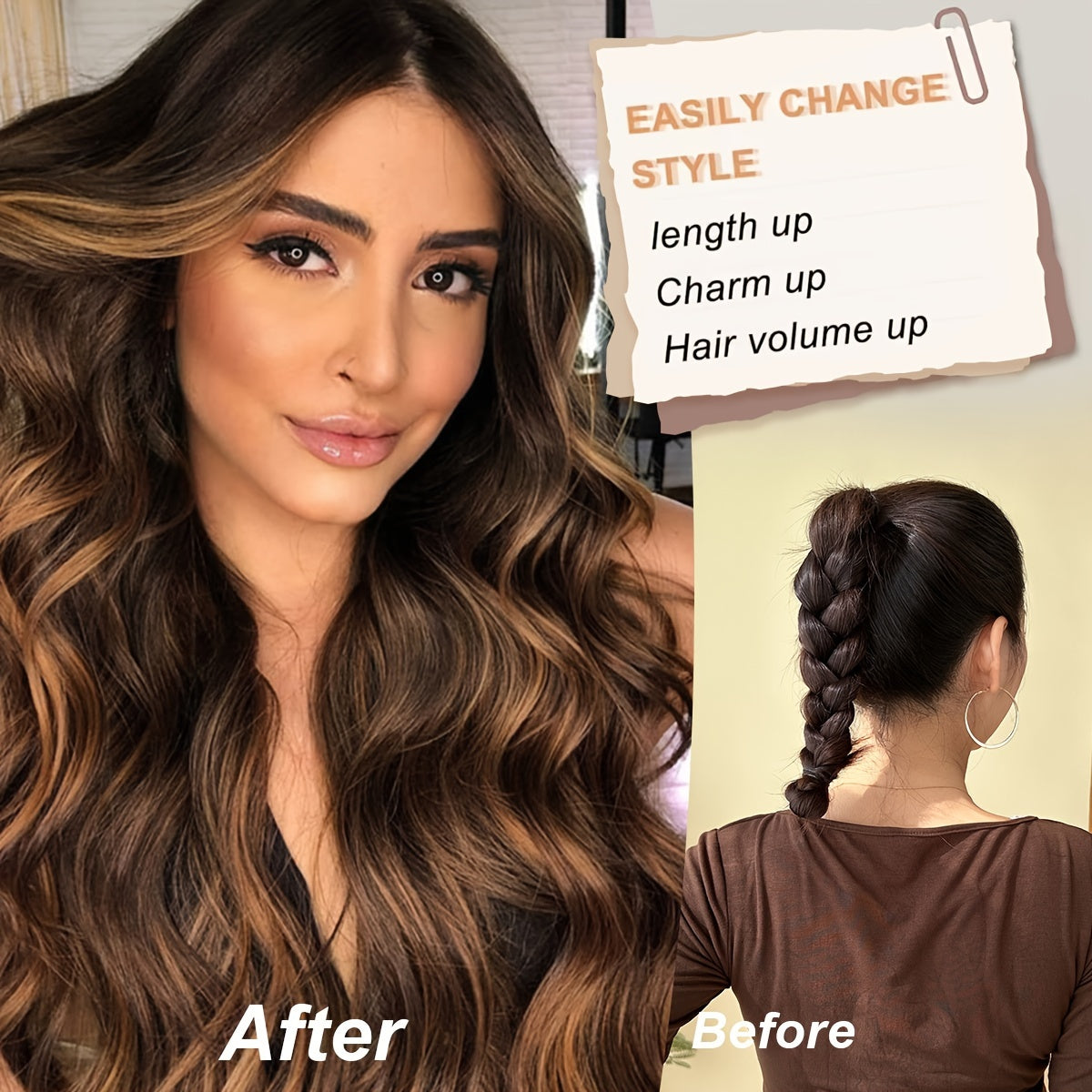 YUSULAXI Body Wave Heat Resistant High Temperature Fiber Hair Extension, 22 Inch Long, Ombre Color, for Women