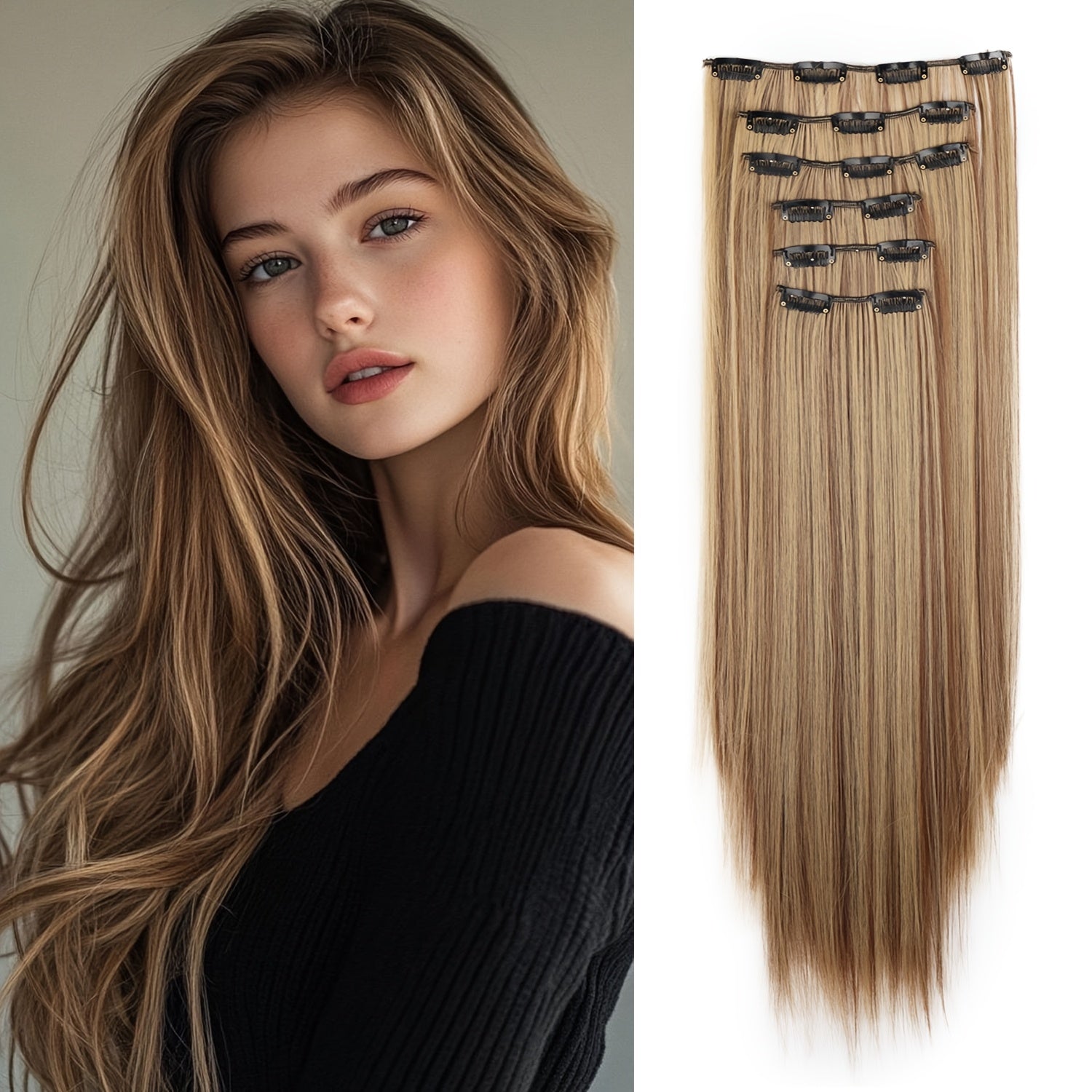 24 Inch 16-Clip Set of Synthetic Hair Extensions, Halloween Special, Straight Hair, with Basics Style, for Women, High-Temperature Fiber, Halloween Hair Accessories|Straight Hair Extensions|Durable Hairpieces