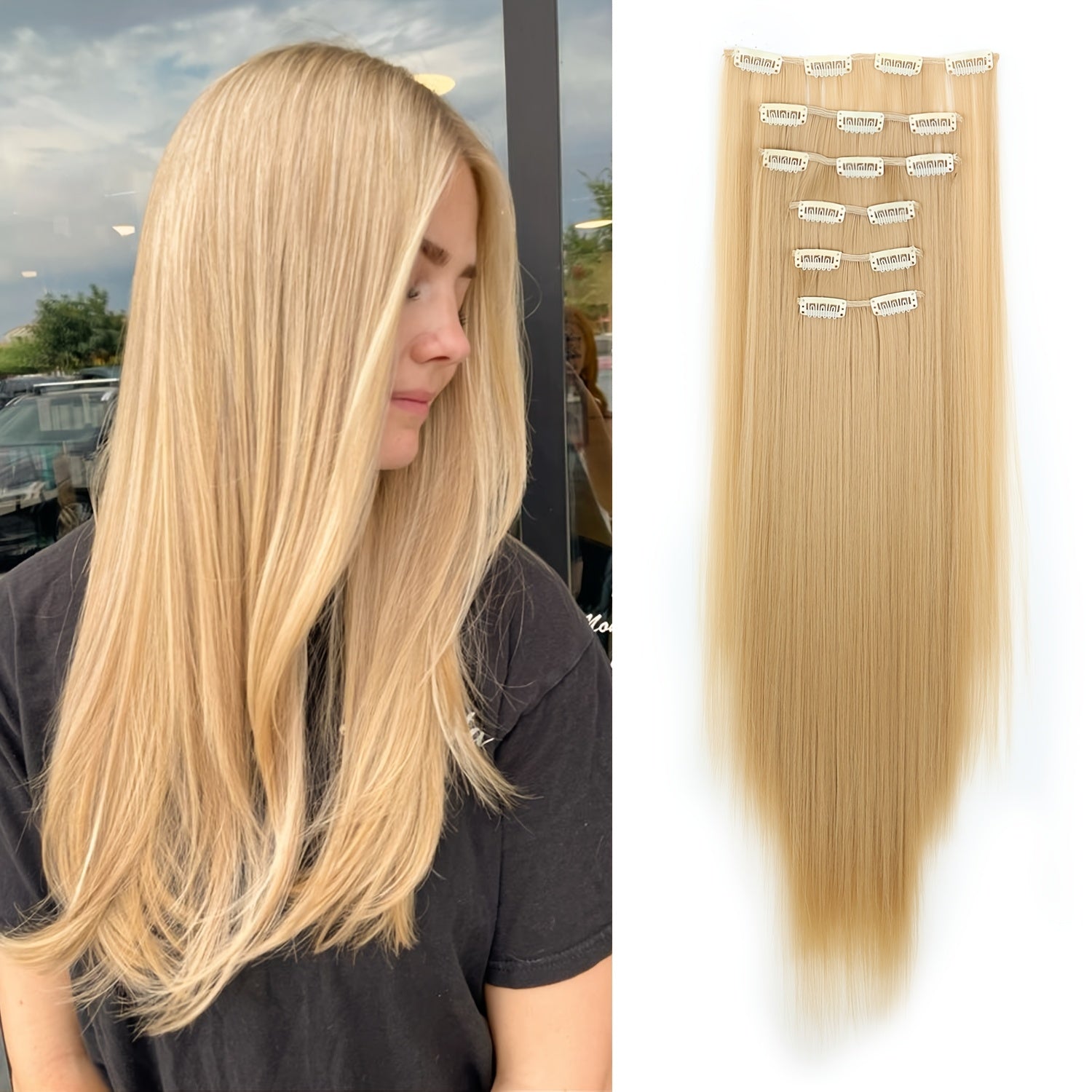 24 Inch 16-Clip Set of Synthetic Hair Extensions, Halloween Special, Straight Hair, with Basics Style, for Women, High-Temperature Fiber, Halloween Hair Accessories|Straight Hair Extensions|Durable Hairpieces