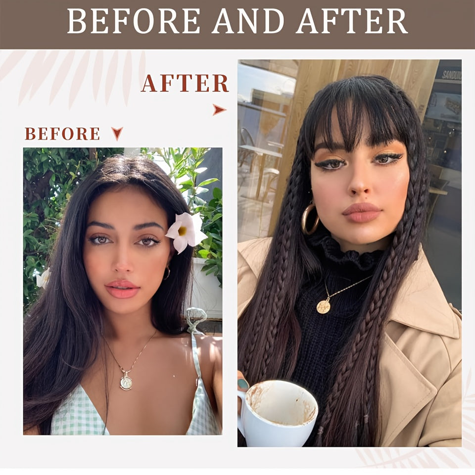 Dark Brown Black Clip In Bangs - One Piece Fringe Hairpiece for Natural-Looking Volume and Length Hair Accessories Halloween Christmas