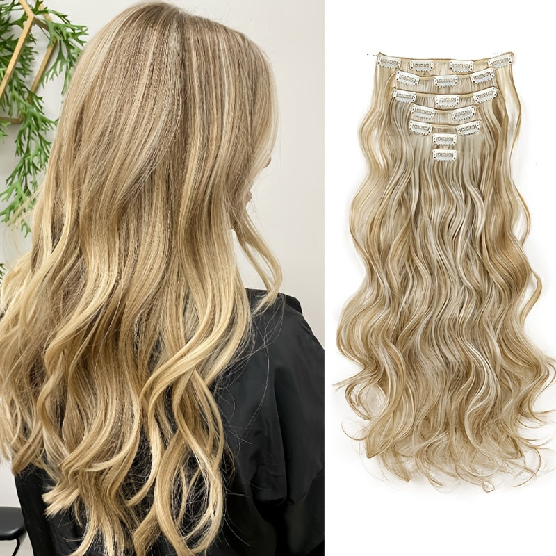 Elegant Mixed Color Clip-In Hair Extension for Women - 16 Clips, Long Wavy Curly Synthetic Hairpiece for Volume Boost & Styling