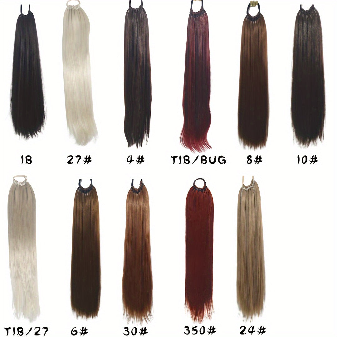 Elegant 60.96cm Long Straight Ponytail Extension for Women - Heat Resistant Synthetic Hair with Elastic Band - Versatile DIY Wrap-Around Style - Adds Volume & Length to Any Hairstyle, Ponytail Hair Extensions