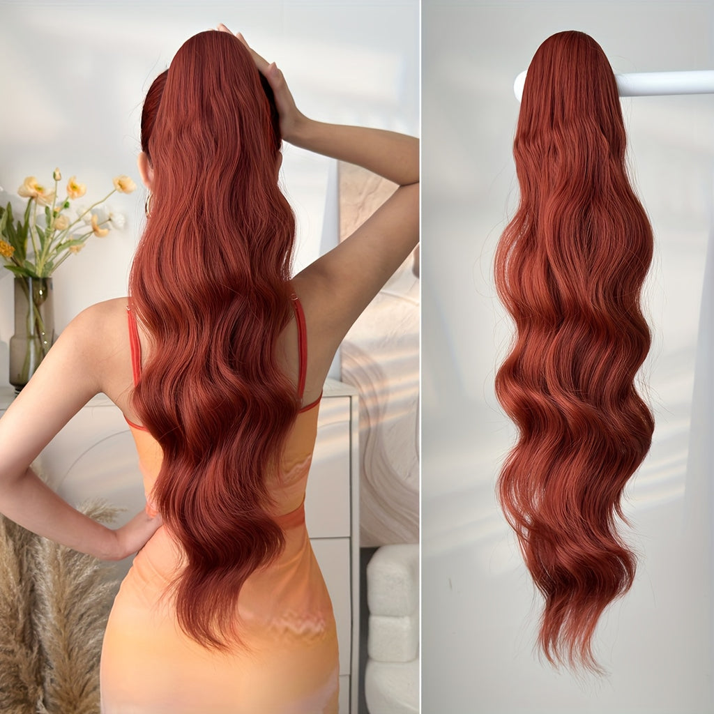 71.12cm Long Wave Synthetic Hair Extensions - Black, Brown, Orange, Red Ponytail Clips with Drawstring, Body Wave Design for Daily Use, Parties, Halloween, Christmas, Hair Accessories, Party Hair Extensions, Festive Hairpiece, Secure Clip Attachment