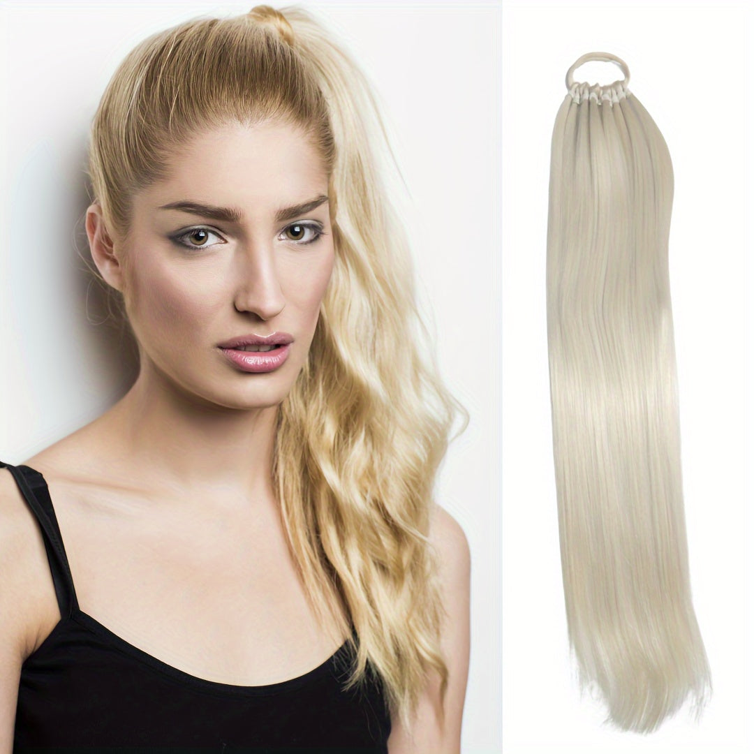 Elegant 60.96cm Long Straight Ponytail Extension for Women - Heat Resistant Synthetic Hair with Elastic Band - Versatile DIY Wrap-Around Style - Adds Volume & Length to Any Hairstyle, Ponytail Hair Extensions