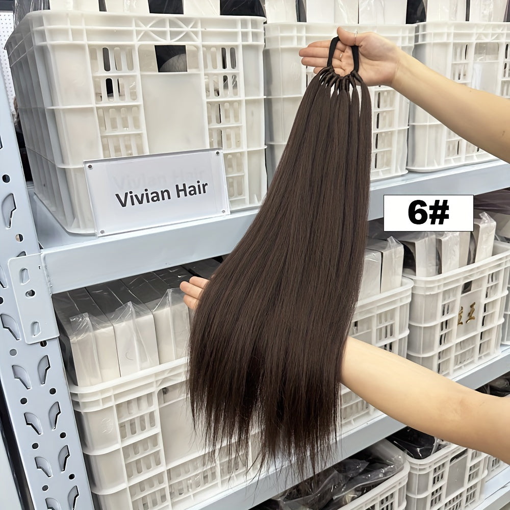 [Yaki Straight Ponytail] 28-Inch Yaki Straight High-Temperature Synthetic Ponytail Extension | Elastic Rubber Band Attachment | Versatile & Durable for Daily Use, Ponytail Hair Extensions