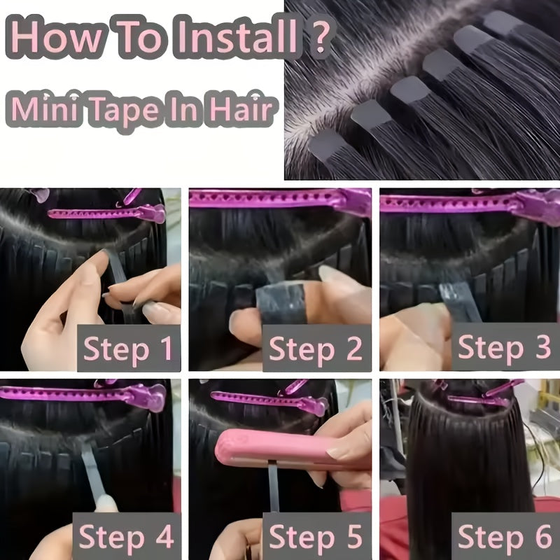 10pcs #02 Natural Mini Tape-In Human Hair Extensions - Double-Sided Invisible Seamless Straight Hair for Women, Adds Volume & Length, Fit All Hair Types & Ethnicities, Tape In Hair Extensions, Easy Application, Versatile Styling