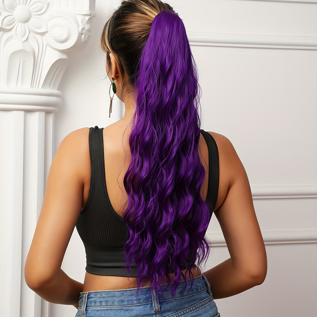 Purple Ponytail Extensions, Long Synthetic Pony Tails Hair Extensions Clip On Ponytails For Women, 60.96cm Claw Ponytail Extension Hair Piece Wavy High Pony Tails Synthetic Heat Friendly Fiber For Girls