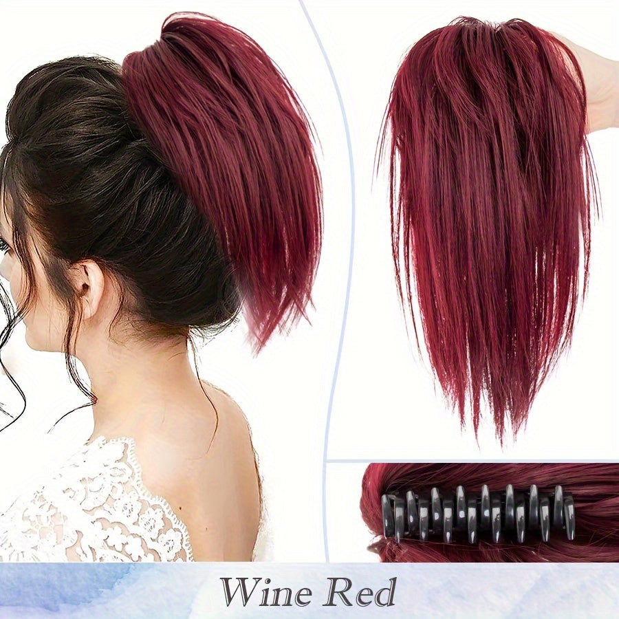 1pc Women'S Synthetic Claw Clip Messy Bun Ponytail Extension, 12inch/30cm, Tousled Scrunchies Updo, Lightweight High Fluffy Straight Soft Hairpiece, Basics Style, for Party Halloween Christmas Daily Use