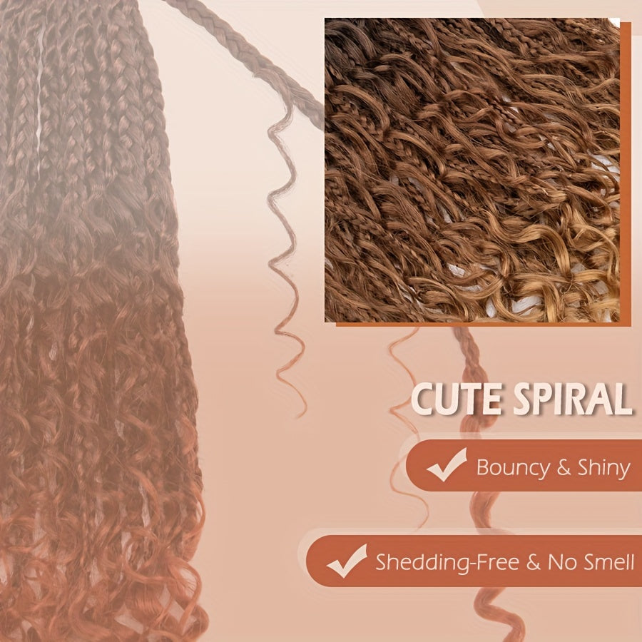 3pcs Handmade Pre-Looped Box Braids, Goddess Soft Thick Curly Synthetic Hair Extensions, 35.56 cm Afro Ombre Boho Crochet Braid, Knotless Jumbo Twist Braiding Hairpiece, for Women, Festival, Christmas, Party, Daily Use