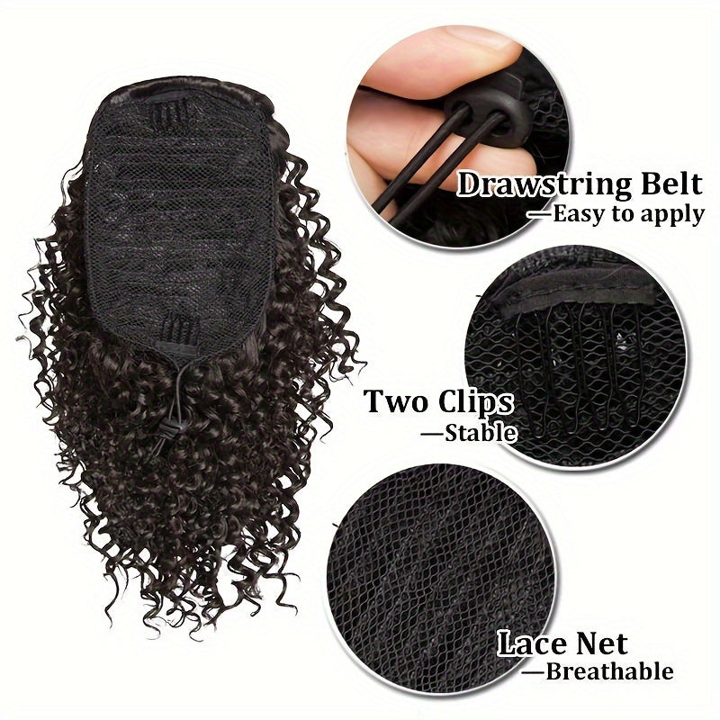 20.32 cm Short Kinky Curly Ponytail Extensions for - Synthetic Afro Hair with 2 Clips, Multi-Color Options (Light Brown to Dark Red), Secure Drawstring Closure for Natural Volume & Fullness, Ponytail Hair Extensions