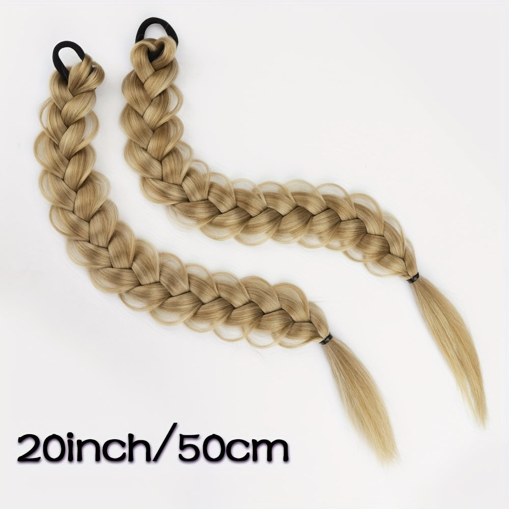 2pcs Women'S Ponytail Hair Extensions, Synthetic Clip-In Braids, Straight Hair Style Basics, with Elastic Band, for Daily Wear, Hair Volume Enhancer