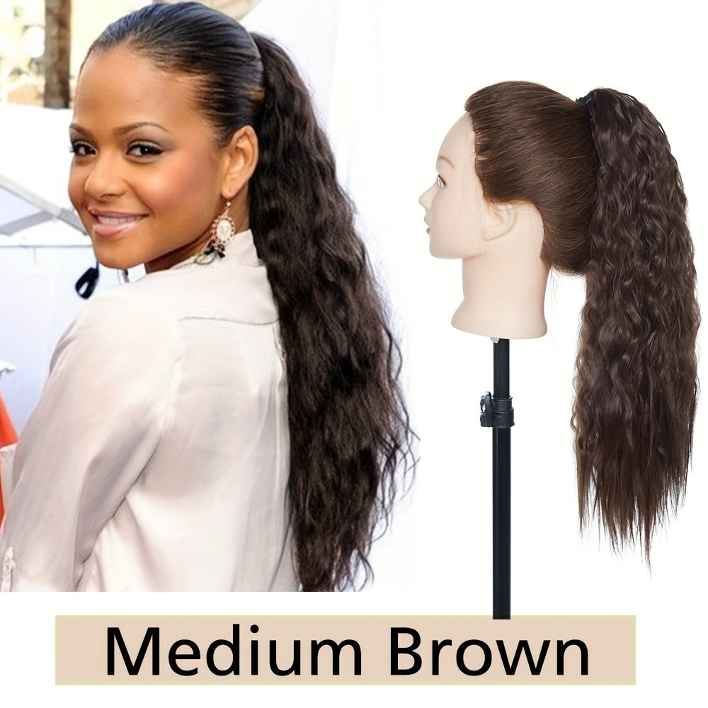 18inch/45cm Long Kinky Corn Wave Ponytail Hair Extension Synthetic Drawstring Afro Curly Wavy Pony Tail Wrap Around Pony Tails Clip In Hairpieces Layered Hairpiece Black Brown Blonde Highlight For Women Daily Party Halloween Christmas Use