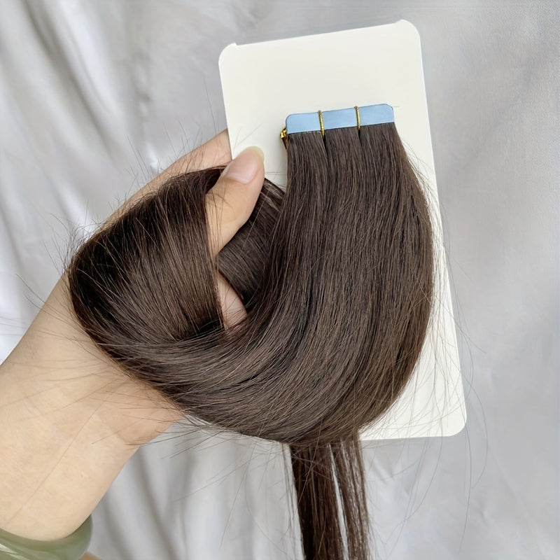 20pcs Normal Color Tape In Hair Extensions Human Hair Straight Tape In Hair Extensions 30.48cm-55.88cm Long Hair 30G/Pack Add Volume