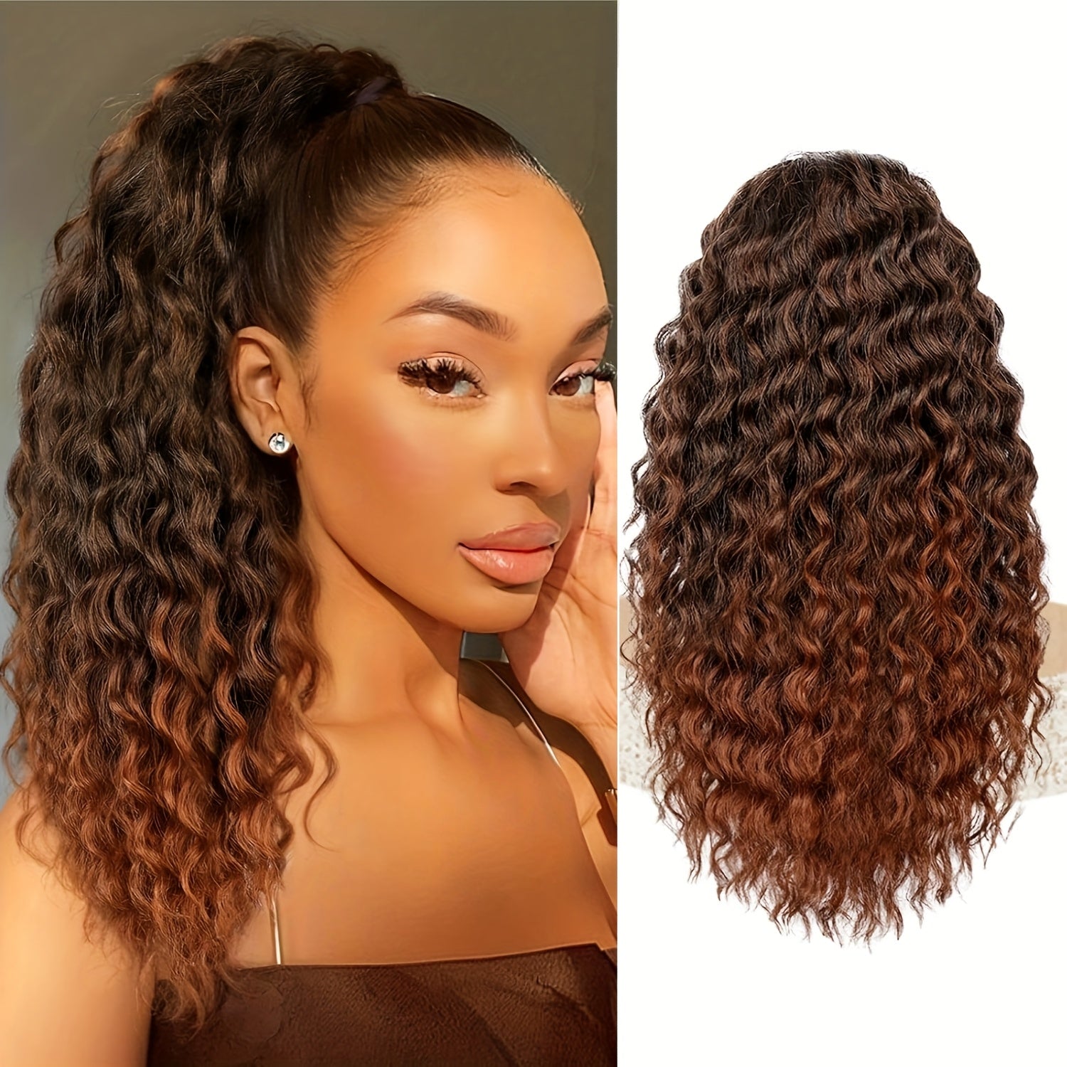 Curly Ponytail Extension Drawstring Ponytail for Women Black Mixed Ginger Curly Clip in Hair Extensions 20/26 Inch Ponytail Extension Synthetic Hairpiece for Daily Party