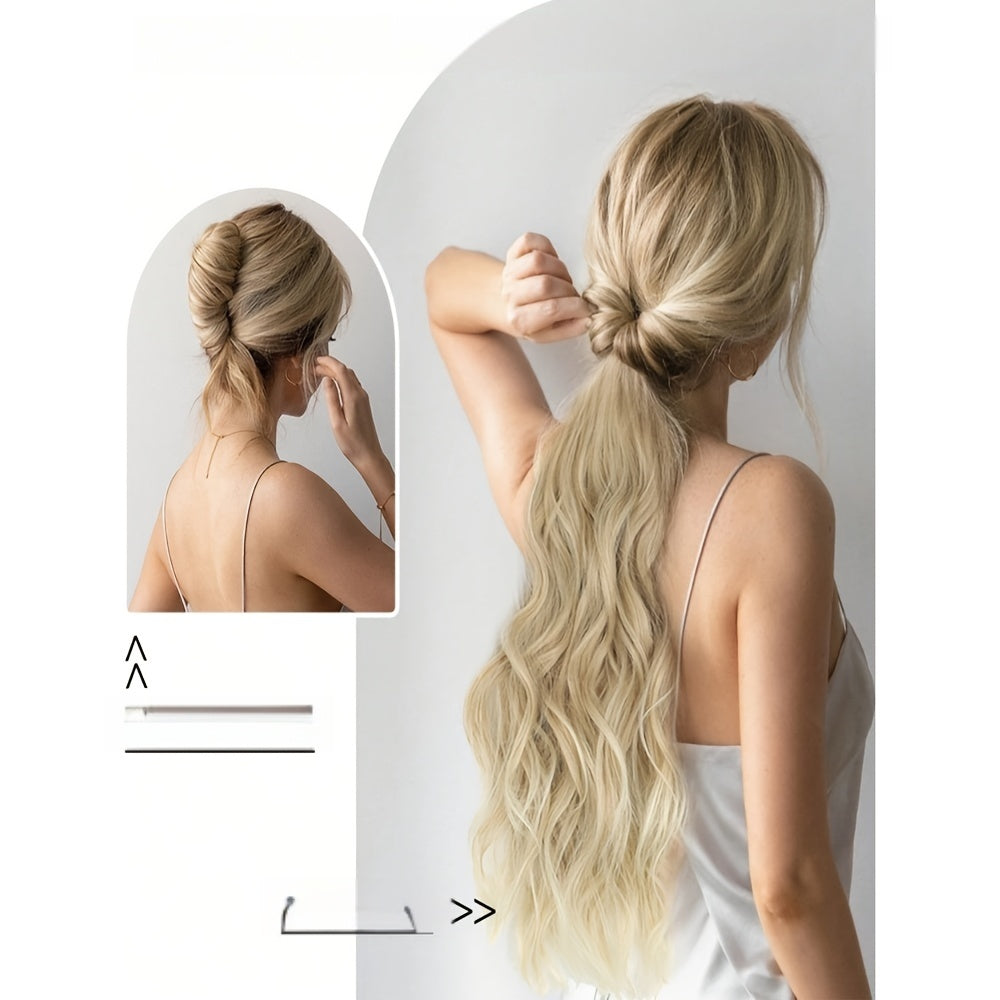 20-Inch Curly Wavy Ponytail Extension in Dirty Blonde, Made from High-Strength Synthetic Fibers for Women.