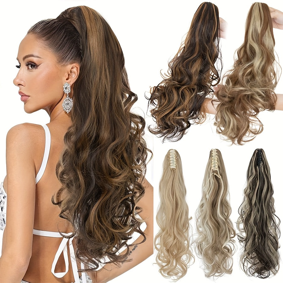 1pc Long 60.96cm Clip-In Ponytail Hair Extensions - Heat-Resistant Synthetic Ponytail with Jaw Clip, Dark Brown/Blonde/Gray/Black/Beige/, Volume & Dimension for Parties, Everyday, Special Events - Women's Hairstyle Addition
