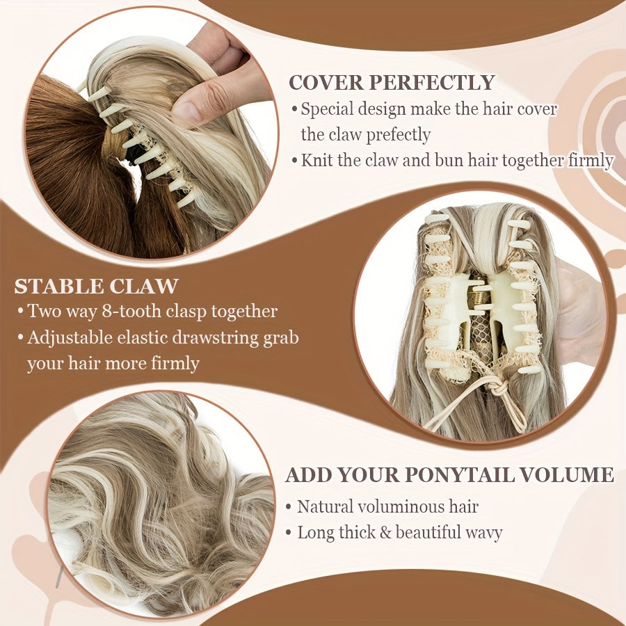 1pc Long 60.96cm Clip-In Ponytail Hair Extensions - Heat-Resistant Synthetic Ponytail with Jaw Clip, Dark Brown/Blonde/Gray/Black/Beige/, Volume & Dimension for Parties, Everyday, Special Events - Women's Hairstyle Addition