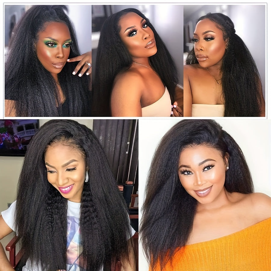 Kinky Straight Bundles Human Hair Bundles 100% Unprocessed Brazilian Yaki Straight 3 Bundles for Women Natural Black Color