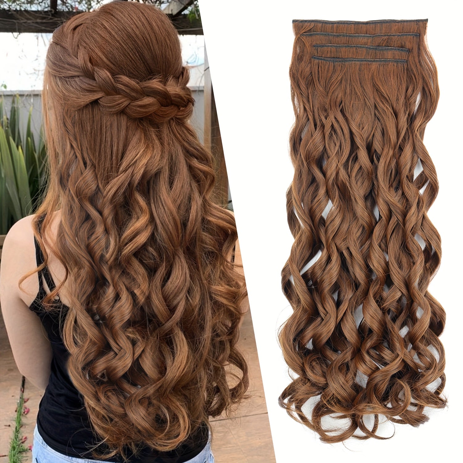 4pcs Clip-In Hair Extensions, 20 Inch Long Wavy Synthetic Fiber Wigs, Body Wave Style for Women, Perfect for Daily Use and Halloween Celebrations, Daily Hair Use | Elegant Wavy Hair | Synthetic Fiber Wigs, Hair Wigs