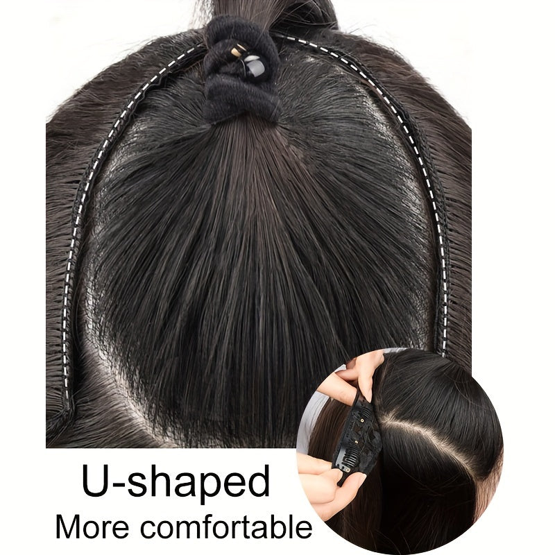 Long Fluffy V-Shaped Synthetic Hair Extension for Women - Layered Wig with Clips Increases Volume & Adds Fullness