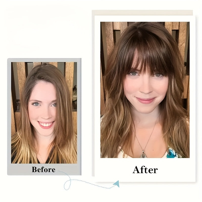 1pc Women'S Chic Clip-In Bangs, Lightweight Natural Look Loose Curl Multi-Style Basic Fashion Mini Hairpiece, High Temperature Fiber
