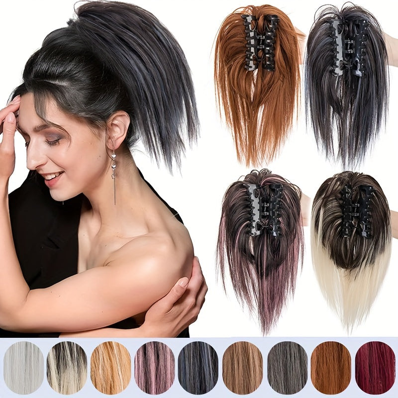 1pc Women'S Synthetic Claw Clip Messy Bun Ponytail Extension, 12inch/30cm, Tousled Scrunchies Updo, Lightweight High Fluffy Straight Soft Hairpiece, Basics Style, for Party Halloween Christmas Daily Use