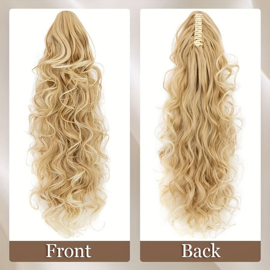 Claw On Ponytail Extensions with Drawstring Long Thick Wavy Clip In Hair Extension 24inch/60cm Ponytail Curly Hairpieces Jaw Ponytail Extensions Black Brown Blonde Mix Color Drawstring Ponytail Synthetic Soft Hairpiece Heat Resistant Hair Pieces Gift
