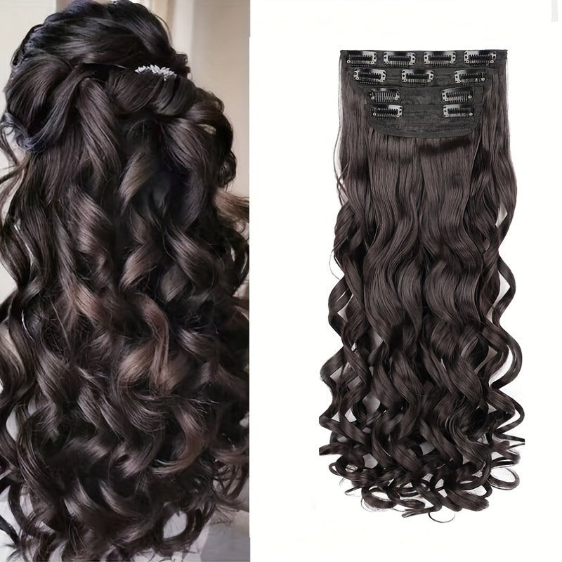 20-Inch Clip-In Hair Extensions for Women - 4pcs Set, Long Bouncy Curly Synthetic Hairpieces, Heat Resistant, Hair Clip Extensions