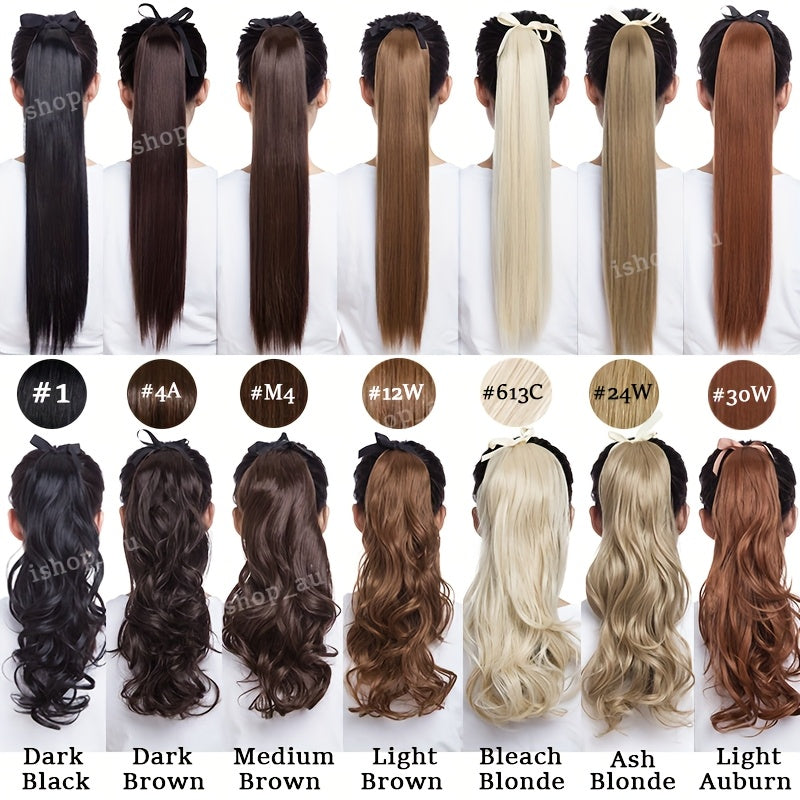 Long Soft Tie Up Ponytail Straight Hair Piece Clip In Hair Extensions 22inch/55cm Wrap Around Binding Pony Tail Hairpiece Drawstring Pony Tails for Women Party Festival Christmas Halloween Daily Use