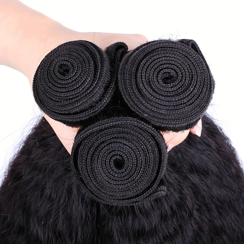 Kinky Straight Bundles Human Hair Bundles 100% Unprocessed Brazilian Yaki Straight 3 Bundles for Women Natural Black Color