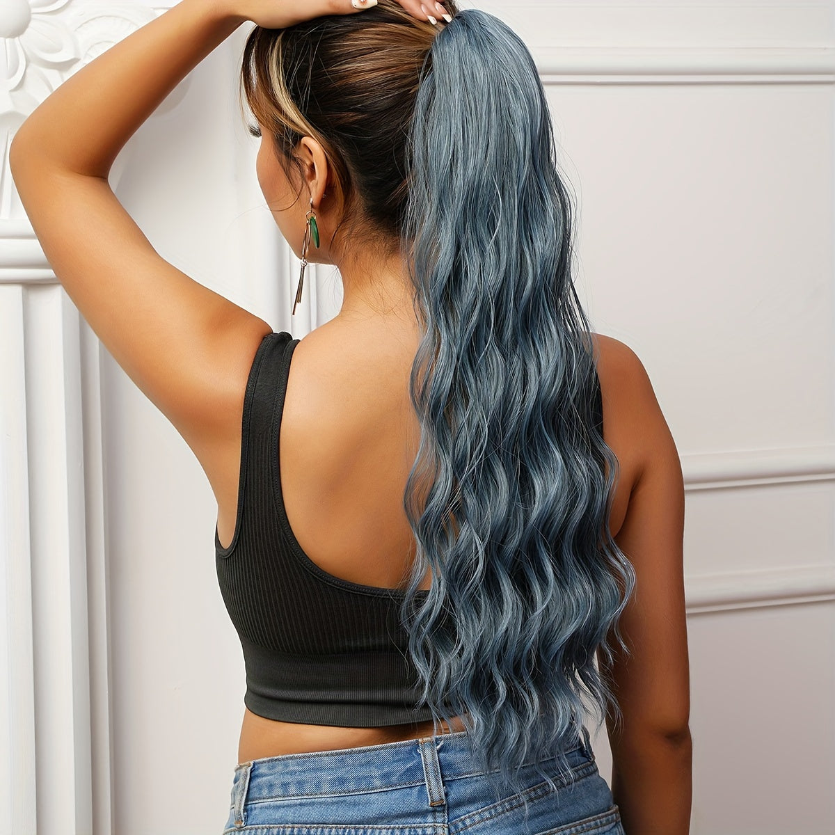Purple Ponytail Extensions, Long Synthetic Pony Tails Hair Extensions Clip On Ponytails For Women, 60.96cm Claw Ponytail Extension Hair Piece Wavy High Pony Tails Synthetic Heat Friendly Fiber For Girls