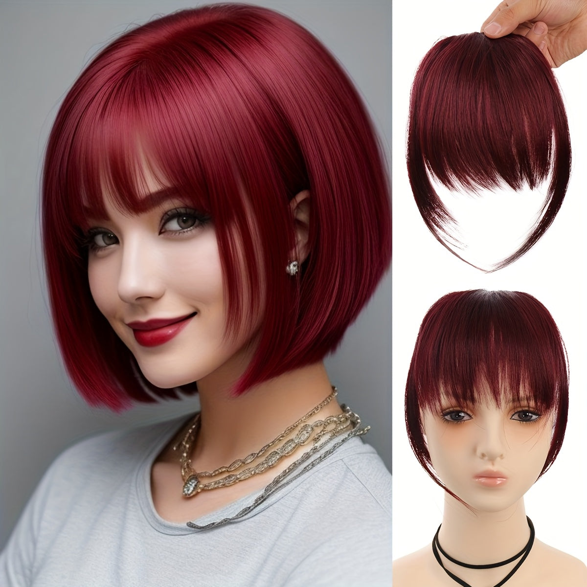 Synthetic Manga Air Bangs with BB Clip - Straight Hairpiece for Women, Easy Clip-In Temporary Hairstyle for All Occasions, Kawaii Hair Clips, Quick Hair Transformation, Sleek Hair Accessory, Secure Attachment, Daily Wear Accessory