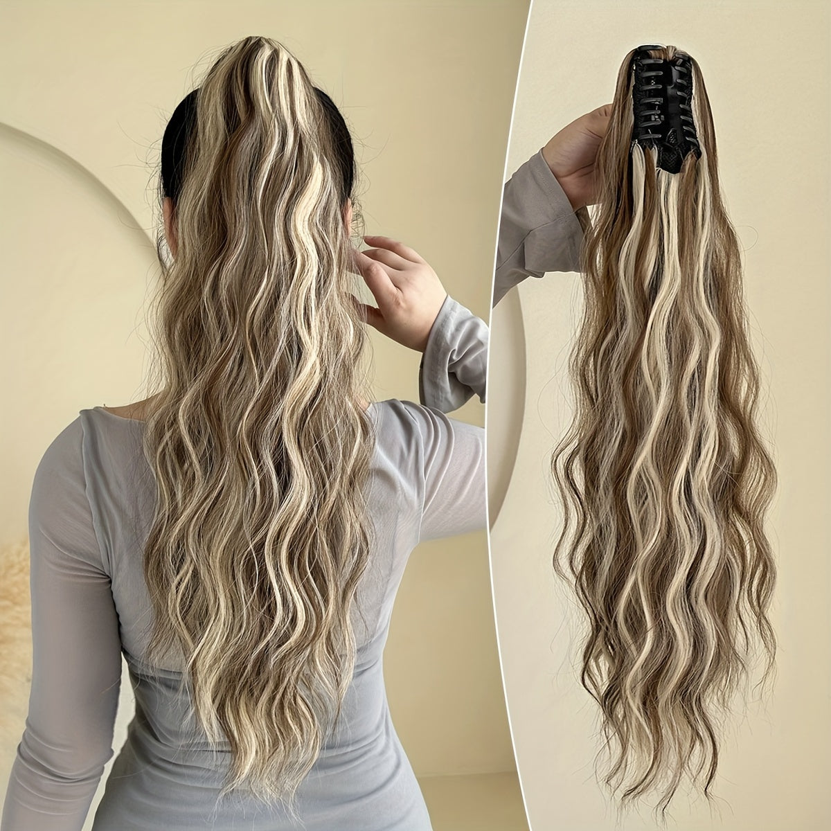 [Heat-Resistant] 26-Inch Long Wavy Ponytail Extension | Made from Heat-Resistant Synthetic Fibers | Perfect for Daily Use by Women