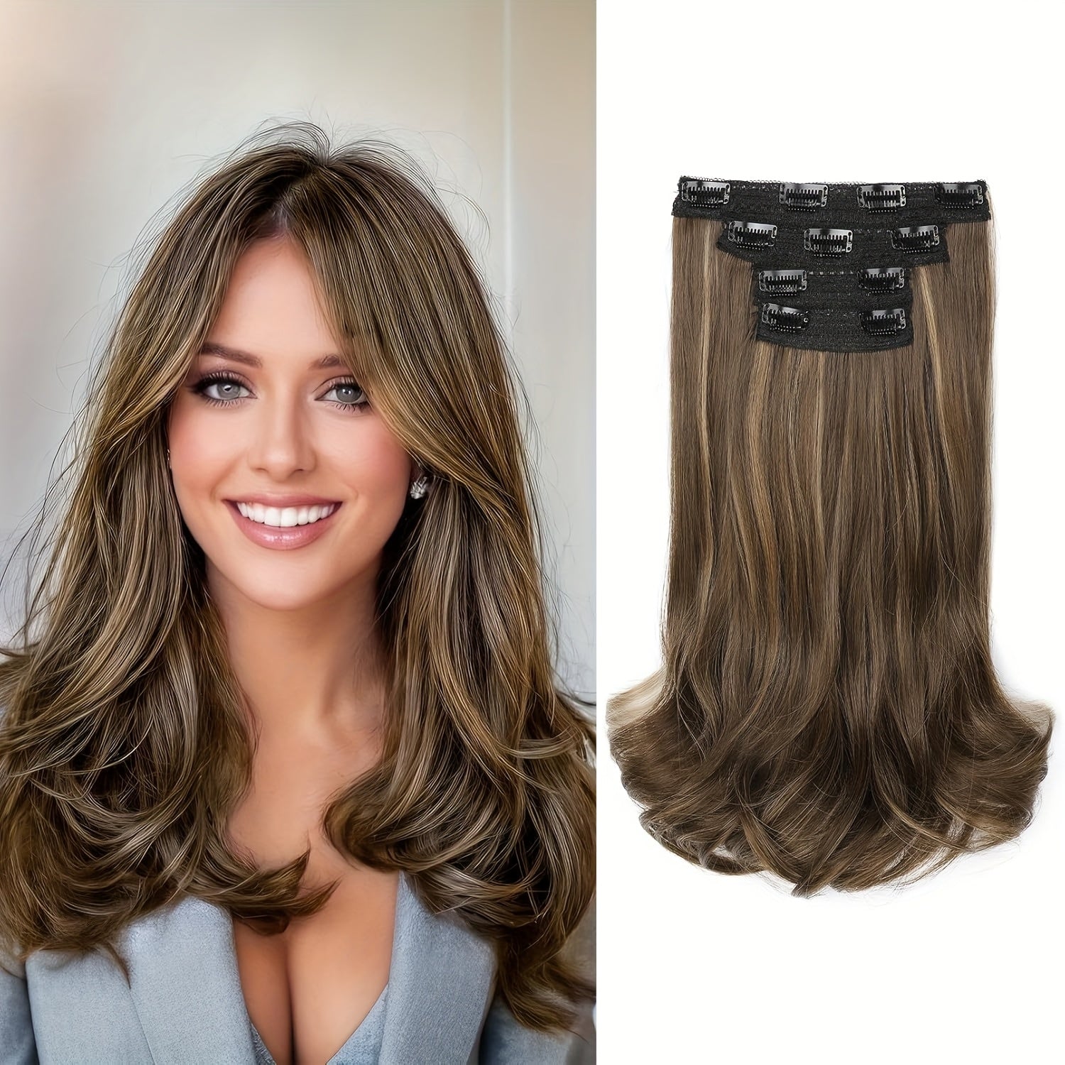 [Wavy Hair Extensions] 4pcs NAYOO Clip-In Short Beach Wavy Hair Extensions | Invisible Lace Weft, Natural Soft Hairpieces for Women, 14" Heat-Resistant Synthetic Hair, Easy Apply & Style for Everyday & Special Occasions