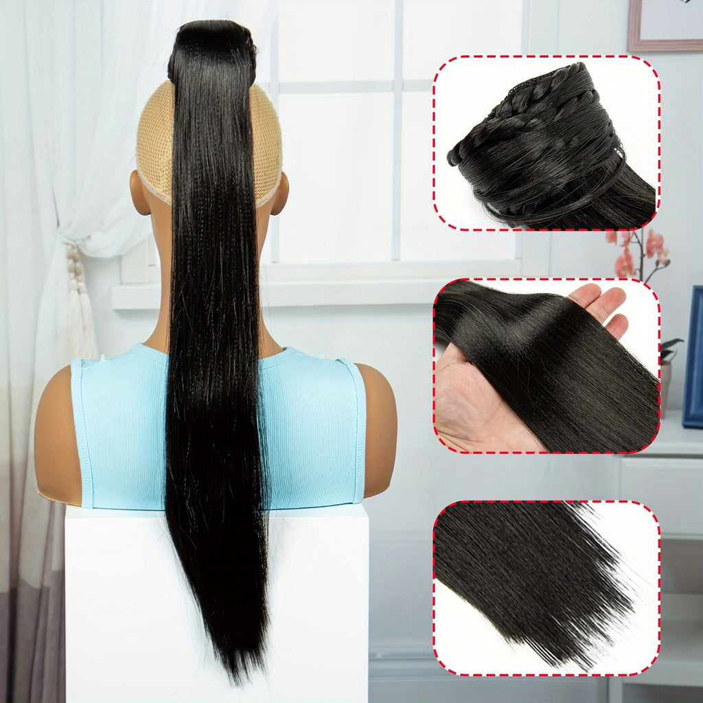 Elegant Straight Ponytail Hair Extension for Women, Synthetic Clip-In Tail Hairpiece, Versatile Accessory for All - Fashion Fiber Chic Ponytail Extension