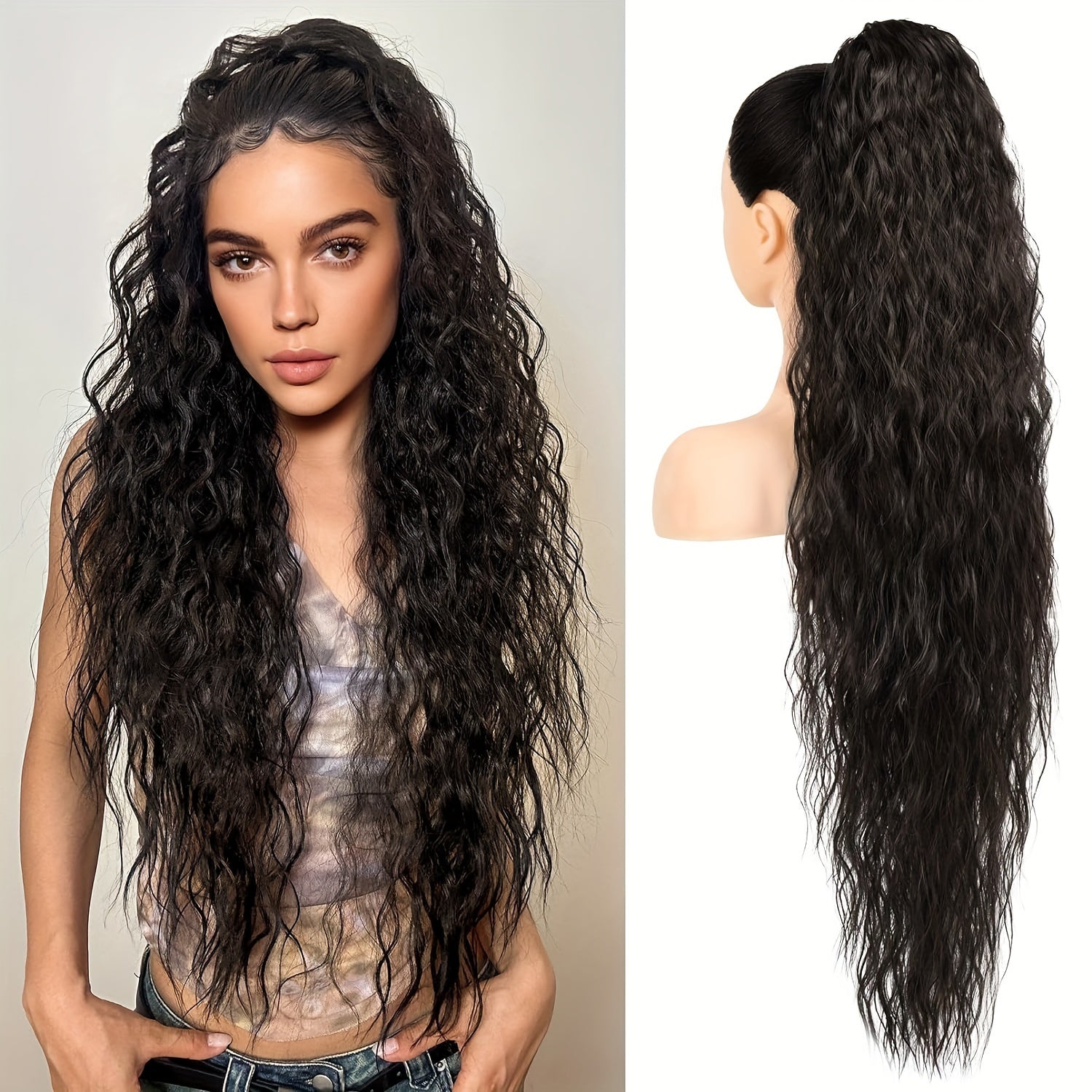 Ponytail Extension, 34" Long Wavy Drawstring Ponytail Extensions, Softer Lighter Synthetic Clip In Hair Extensions Hairpiece For Women Halloween Christmas