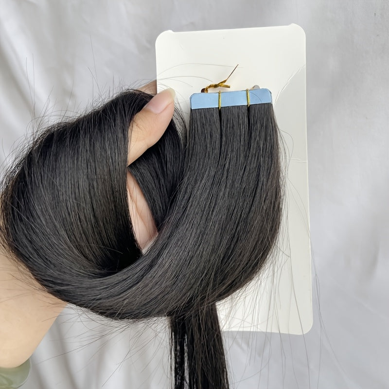 20pcs Normal Color Tape In Hair Extensions Human Hair Straight Tape In Hair Extensions 30.48cm-55.88cm Long Hair 30G/Pack Add Volume
