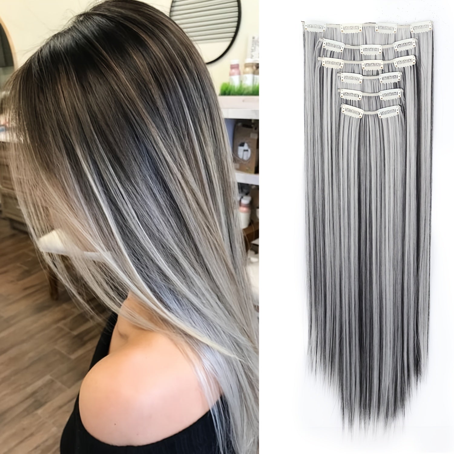 24 Inch 16-Clip Set of Synthetic Hair Extensions, Halloween Special, Straight Hair, with Basics Style, for Women, High-Temperature Fiber, Halloween Hair Accessories|Straight Hair Extensions|Durable Hairpieces