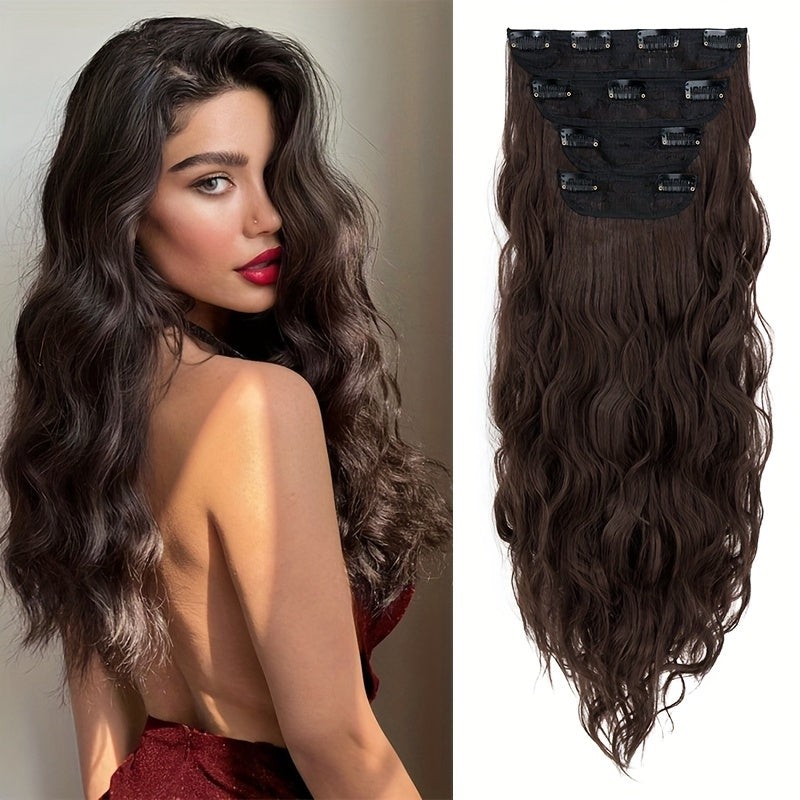 60.96 cm Clip In Hair Extensions 4pcs Long Curly Wavy Thick Highlighted Clip In Hairpieces Synthetic Hair Extension For Women Daily Halloween Use, Dark Ash Blonde Mixed Bleach Blonde, Black Balayage