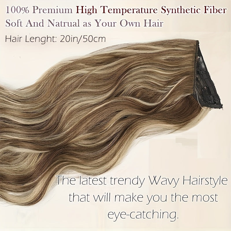 S-NOILITE Invisible Wire Hair Extensions With Transparent Wire Adjustable Size With 4 Secure Clips Synthetic Hair Piece Long Wavy Secret Headband Hairpieces For Women 20 Inch Ombre Brown Highlight