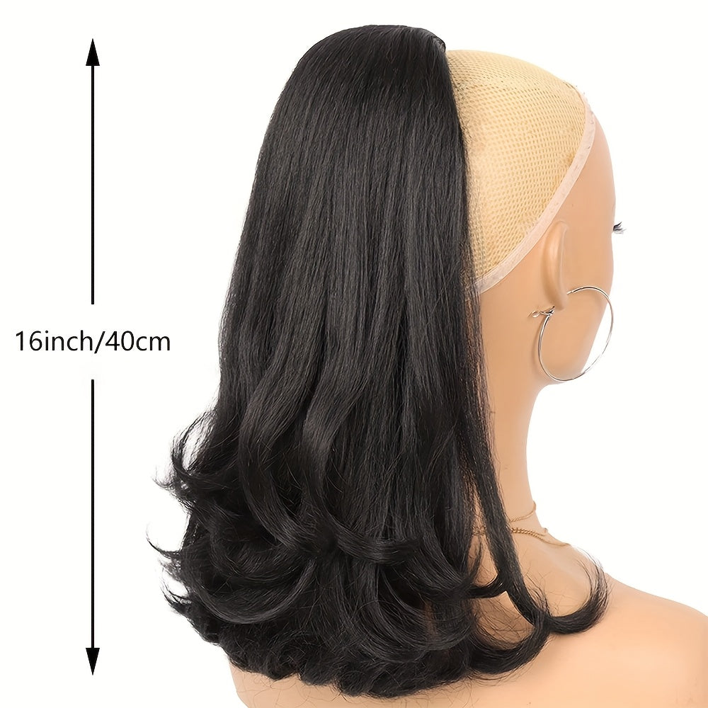 Heat-Resistant Synthetic Yaki Straight Ponytail Extension Tail - 16 Inch Natural Black Drawstring Ponytail Hair for Women, Elegant Bun Hairpiece for Weddings, Parties & Daily Use, Ponytail Hair Extensions