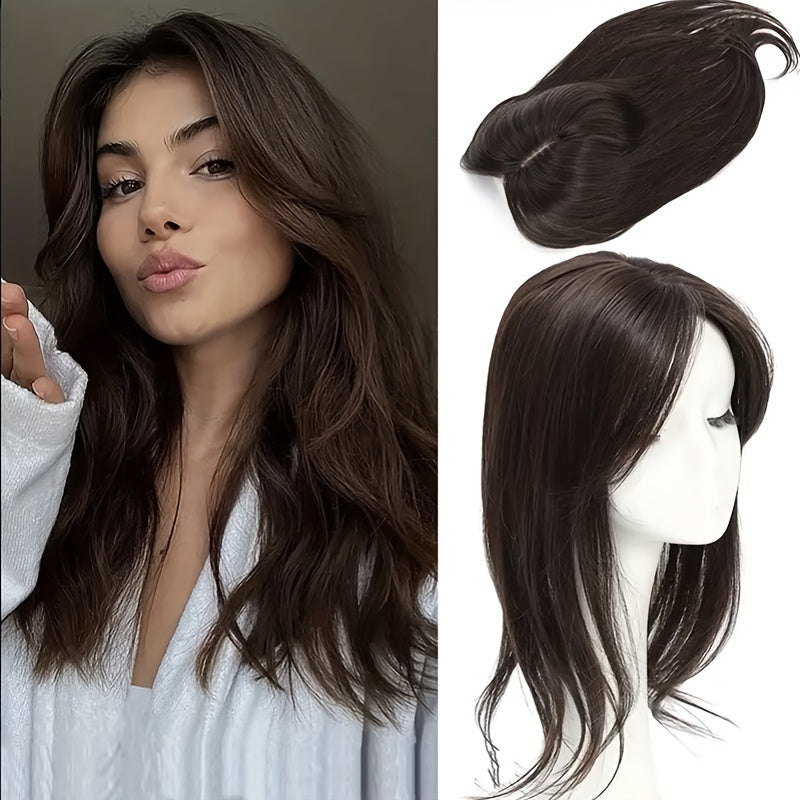 45.72cm Women'S Deep Wave Synthetic Hair Topper - Natural Look for Volume & Length, Easy-to-Style Hairpiece for Bald Spots, Adds Volume & Length, Perfect for Everyday Styling, Hair Volume Enhancer, Natural Look Hairpiece, Secure Fit Hairpiece
