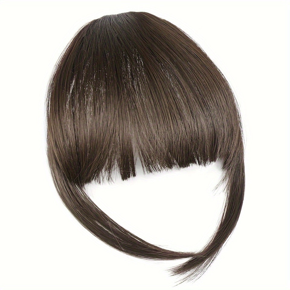 Women's Clip-In Synthetic Hair Bangs Extensions - Straight Hair Fringe with Volume Boost Hairpieces, Easy to Wear for All Occasions, Basics Style in Brown
