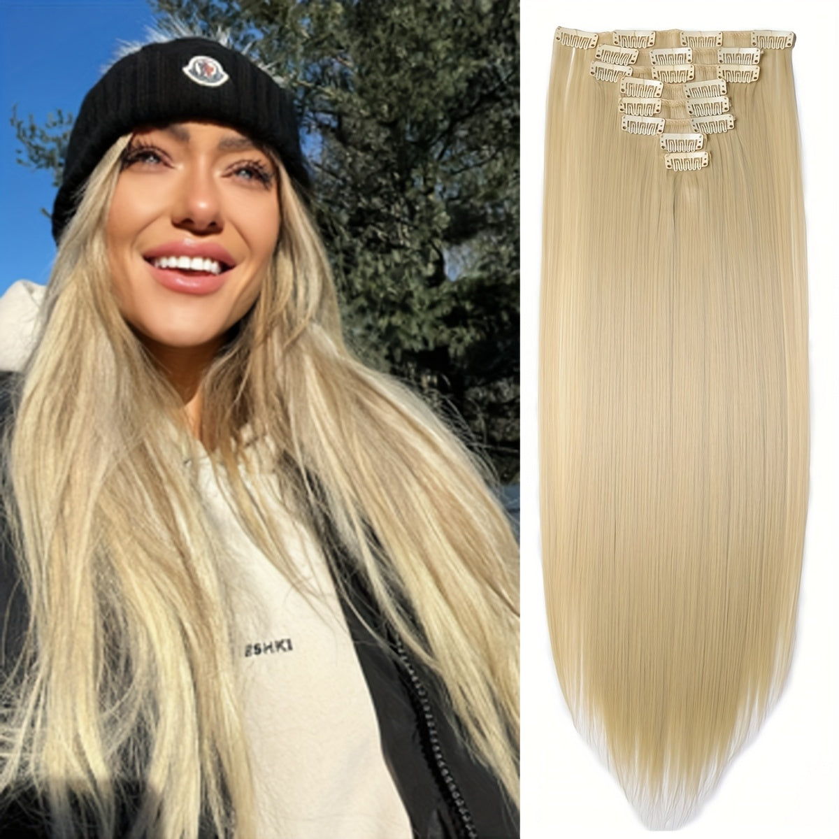 Benehair HAIR Hair Extensions Clip In 8pcs 18 Clips Synthetic Fiber Seamless 58.42cm Long Straight Full Head