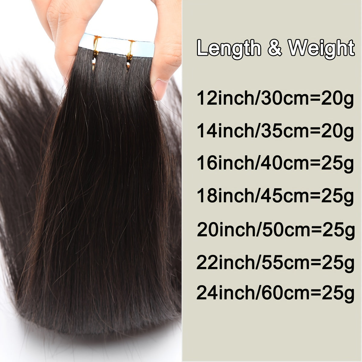 BENEHAIR Tape In Hair Extensions Human Hair 100% Remy Human Hair Extensions Silky Straight For Fashion Women 10 Pcs/Package Dark Brown Black 20G-25G